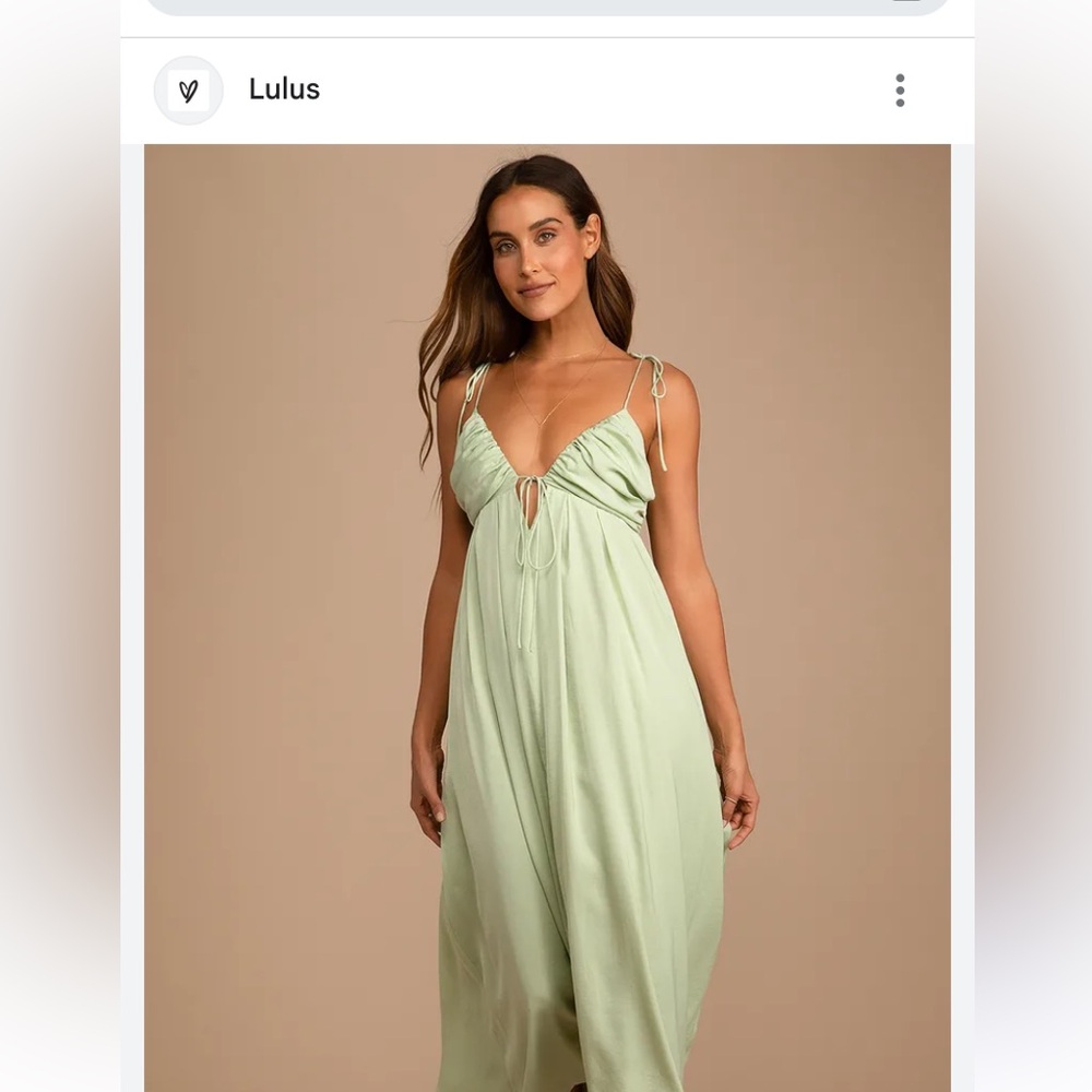 Lulu’s Green Satin dress - spaghetti straps with bow back
